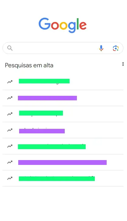 Imagem de tela do Google mostrando as pesquisas em alta, destacando tendências e interesses do público em tempo real.