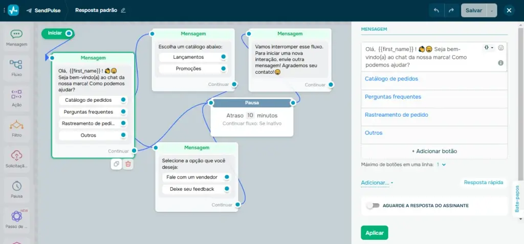 Criador de chatbot da SendPulse