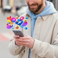 homem-usando-smartphone-icones-redes-sociais-flutuando